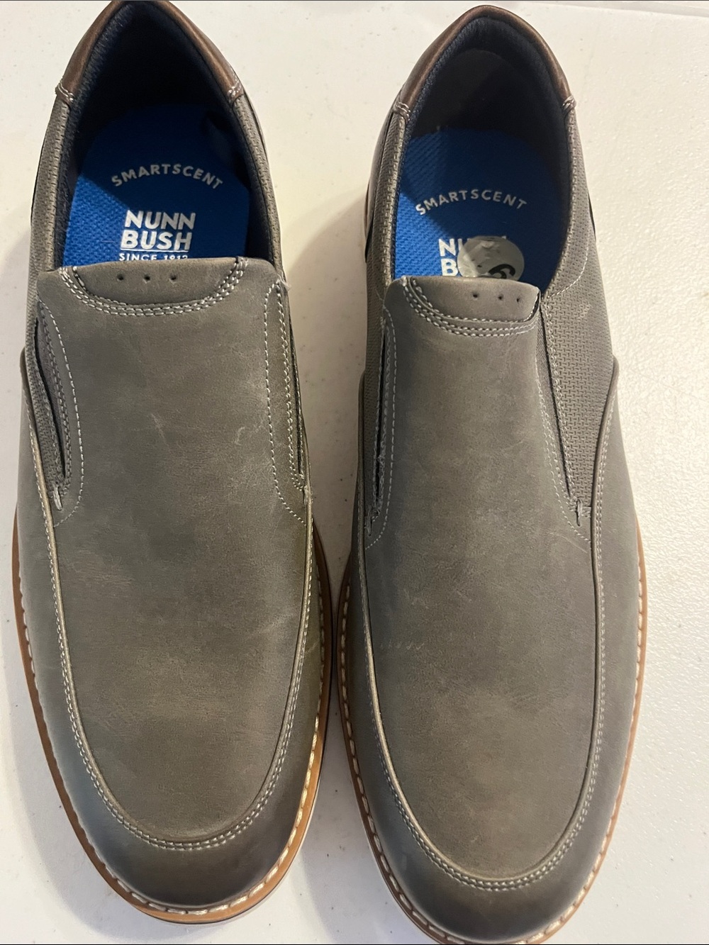 Nunn Bush Gray Slip-On Loafers with Brown Trim